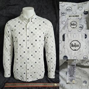 Ben Sherman White Button-Down Shirt with Navy Logo Dot Pattern